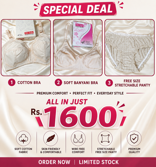 Deal 2 1 cotton Bra 1 soft Banyani 1 Panty Rs 1600