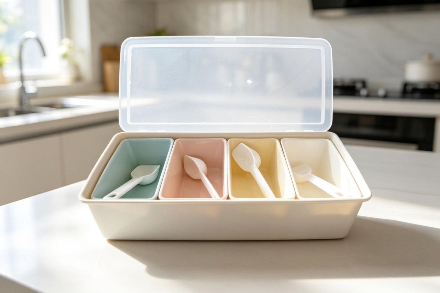 Modern Spice Storage Box Multisection Condiment Jar Set With Transparent Lid