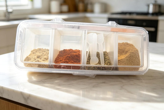 Modern 4 Compartment Spice Storage Box With Spoons