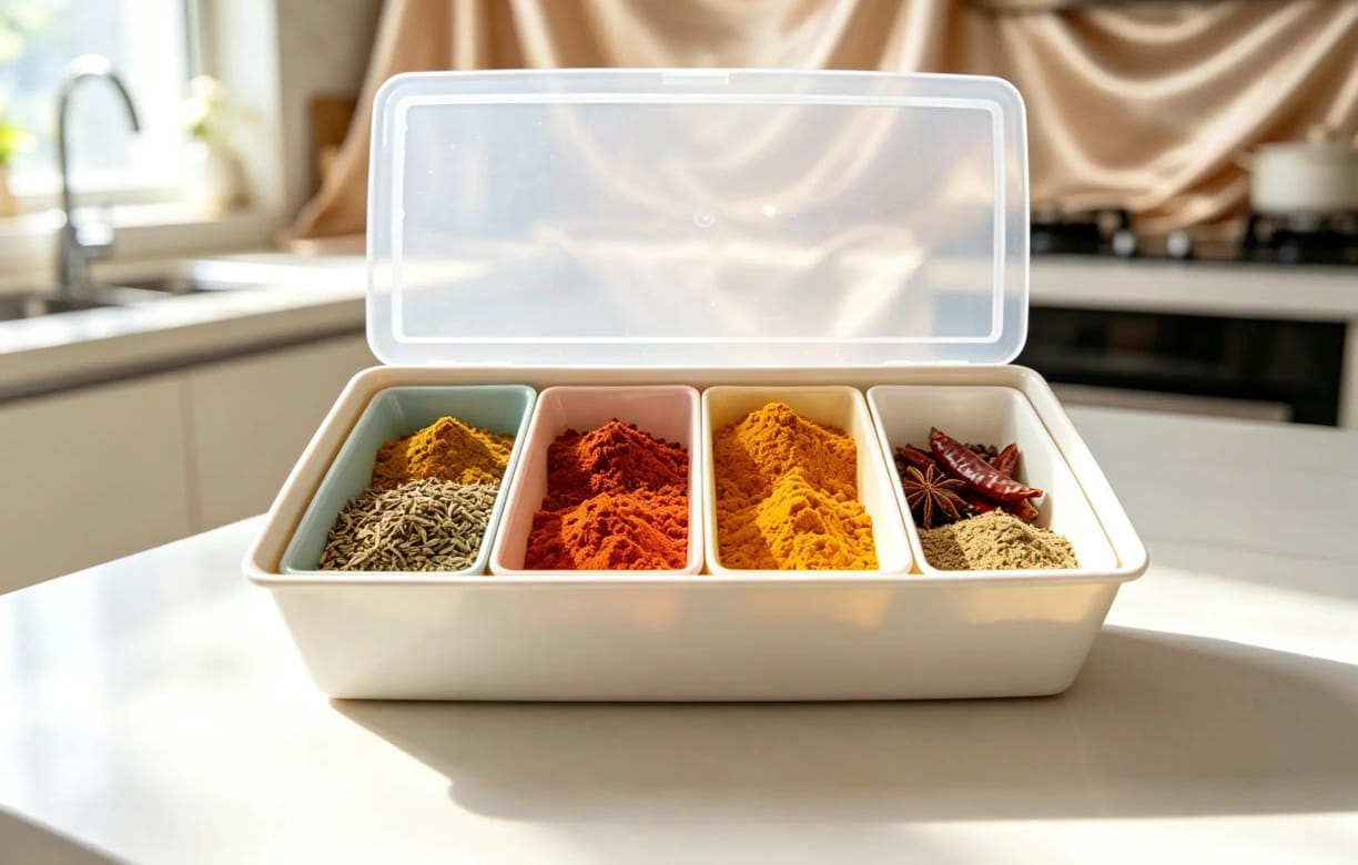 Modern Spice Storage Box Multisection Condiment Jar Set With Transparent Lid