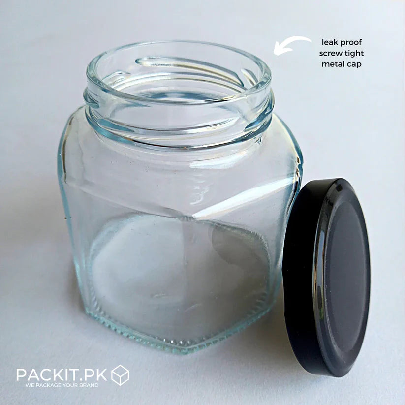 Glass Jar (Hexagon) - Honey, Jam, Sauce & Desserts