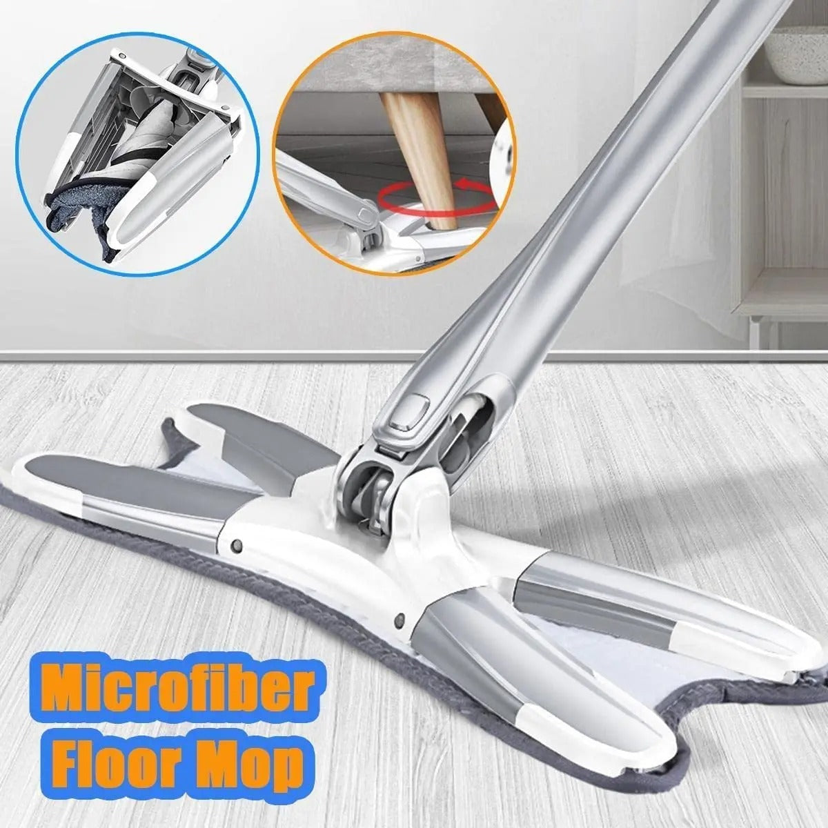 Twisted X-Type Microfiber Mop for Floor Cleaning, Hand-Free Wash Self Wringing Flat Mop, 360˚ Degree Dry/Wet Mop for Home Kitchen