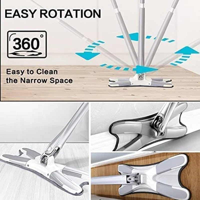 Twisted X-Type Microfiber Mop for Floor Cleaning, Hand-Free Wash Self Wringing Flat Mop, 360˚ Degree Dry/Wet Mop for Home Kitchen