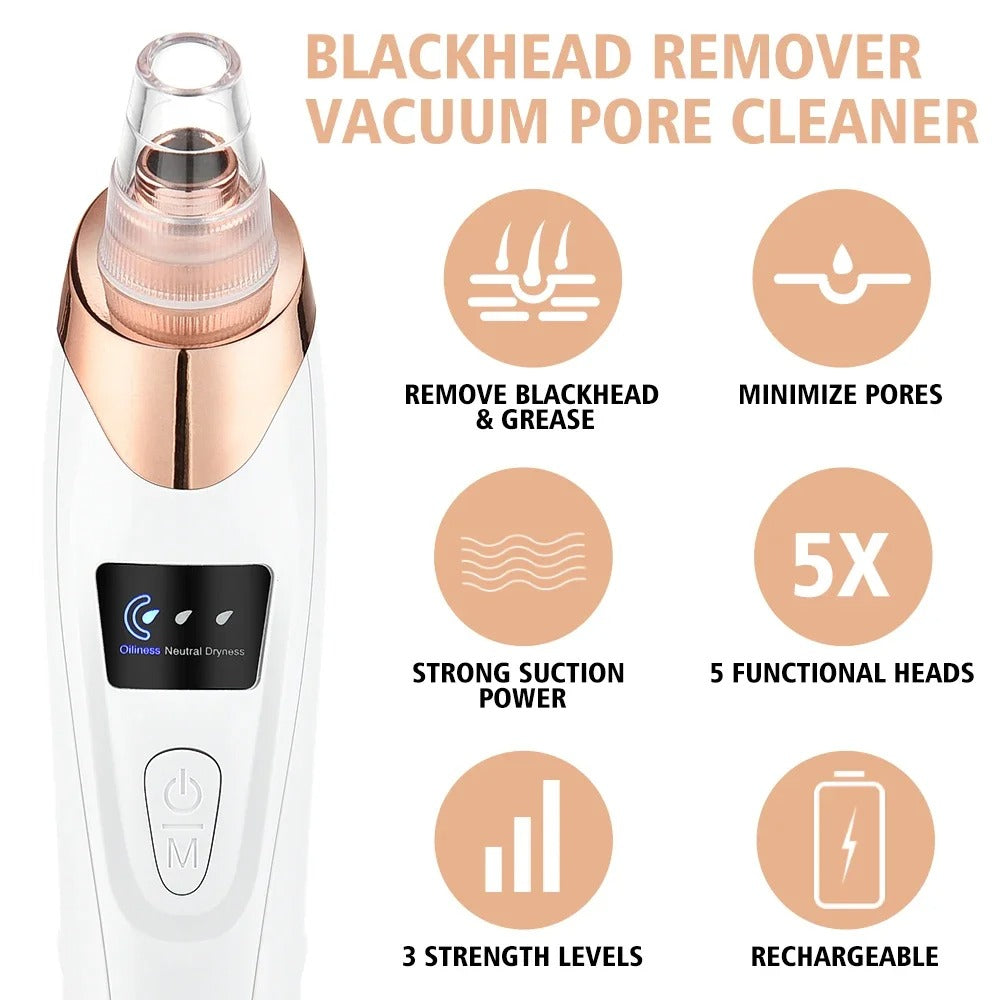 Electric Blackhead Remover, Vacuum Acne Cleaner, Black Spots Removal Device, Pore Cleaner Machine, Skin Care Tools, 5 Heads Suction Machine, Vacuum Electric Black Head Extractions Tool, Electric Facial Pore Cleaner, Exfoliating Beauty Device